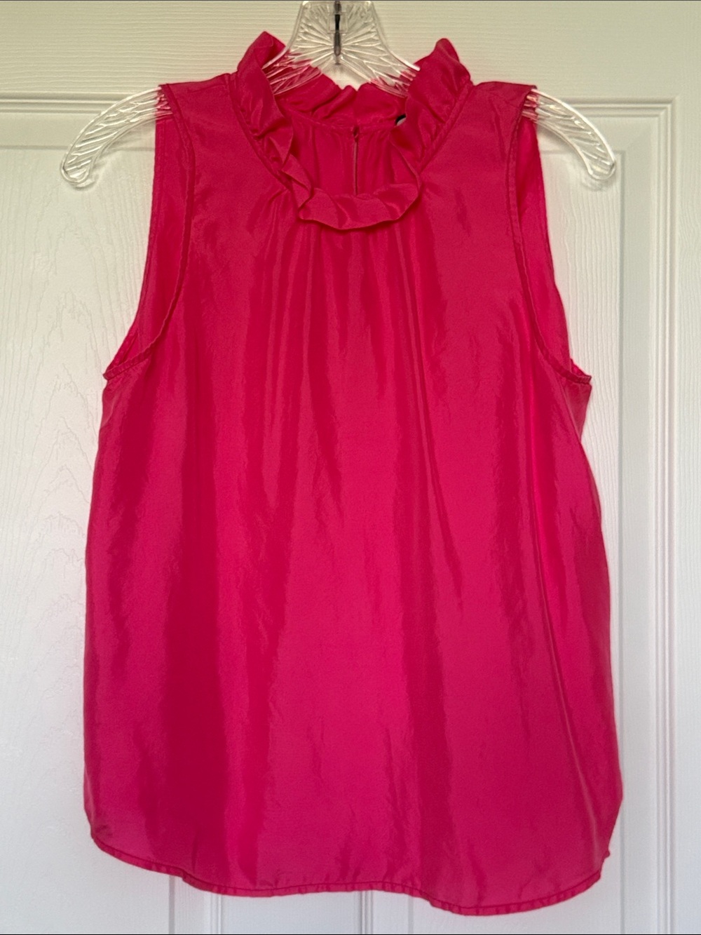 J. CREW 100% Silk Ruffle Mock Neck Sleeveless Blouse Top Pink Size Medium - Picture 5 of 11